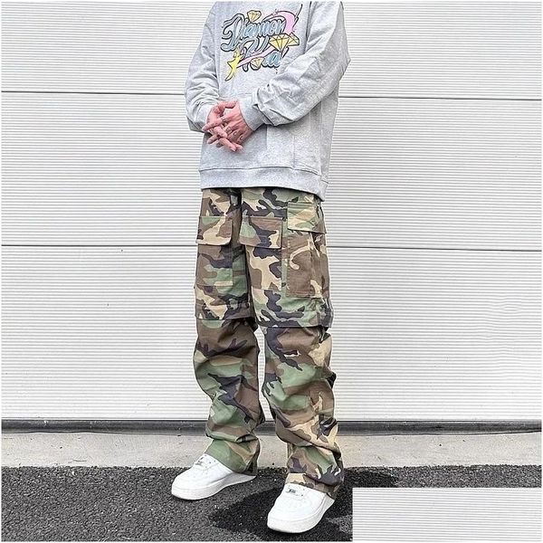 Pantaloni taglie forti da uomo Tasche Mti al ginocchio Camouflage Cargo Streetwear Patchwork Pantaloni larghi oversize Pantaloni consegna drop Abbigliamento Otarl