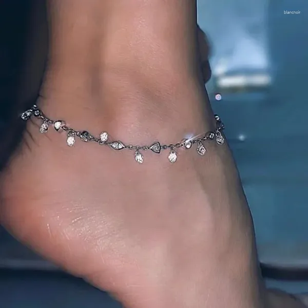 Cavigliere SLJELY moda reale argento sterling 925 lucido Waterdrop cavigliera di cristallo donne di alta qualità catena alla caviglia gamba braccialetto gioielli piede