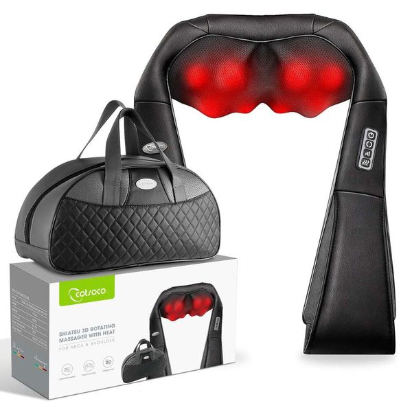 Cotsoco Dedo nas costas, pescoço, ombros com calor, travesseiro de amassamento 3D de tecido profundo, massageador elétrico completo adequado para aliviar dores musculares nas pernas, pés e corpo, A