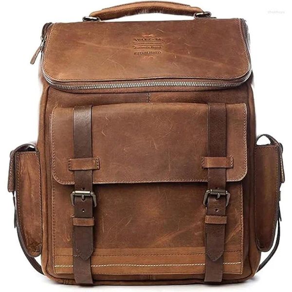 Borse portaoggetti Zaino da uomo in pelle primo fiore - Borsa per laptop da 15,6 pollici Borsa per libri di design marrone Uomo vintage da viaggio d'affari casual