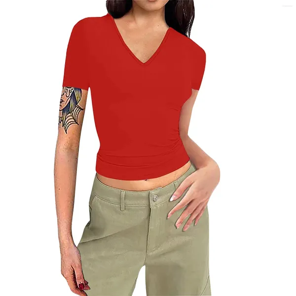 Mulheres camisetas Mulheres Manga Curta Soild Sexy Cute Tee Slim Fit Apertado Crop-Top Camisa Top Fashion Blusa para Roupas Y2K