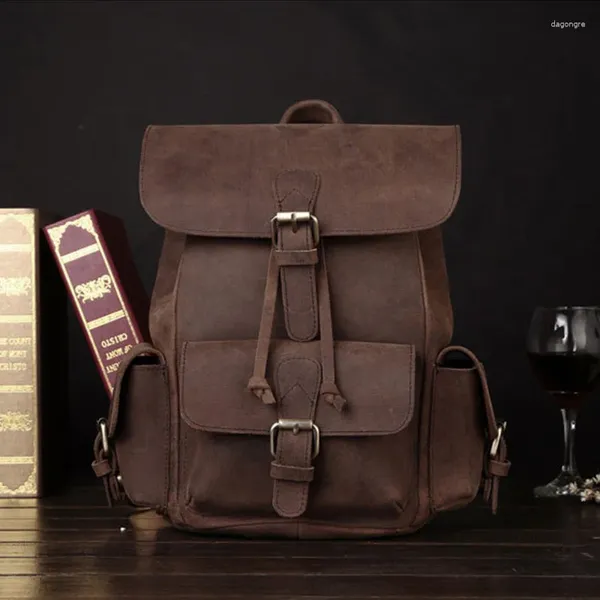 Rucksack Vintage Tagesrucksack Unisex Schulranzen Reise Große Kapazität Echtleder Büchertaschen Rucksack