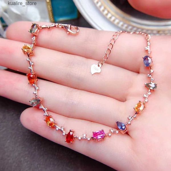 Charm Bilezikler FS Doğal Renk Safir S925 STERLING Gümüş Lüks Fantezi Güzel Fashion Charm Düğünler Kadın Hediye Takı Meibapj L240322