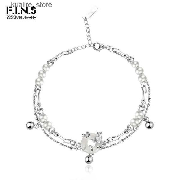 Charm Armbänder F.I.N.S Chinesischer Stil Echt S925 Sterling Silber Jade Peace Button Handgefertigte Muschelperle Doppelketten Hand Feiner Schmuck L240322