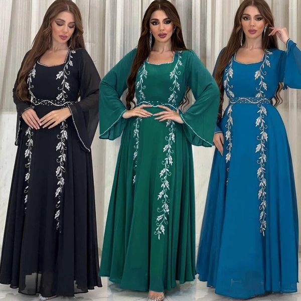 Ethnische Kleidung Abaya für 2024 Muslimische Frauen Stickerei Langes Maxikleid Dubai Kaftan Eid Party Türkei Arabische Robe Islamischer Ramadan Jalabiya