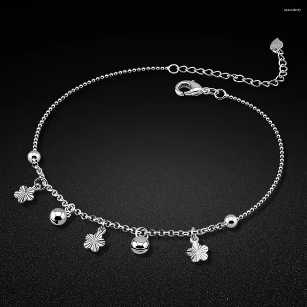 Cavigliere Moda Campane di fiori Sandali a piedi nudi femminili Cavigliera in argento sterling 925 a piedi Braccialetti alla caviglia per le donne Spiaggia