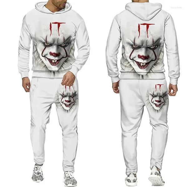 Männer Trainingsanzüge 3D Druck Paar Halloween Horror Film Clown Mode Männer Frauen Crewneck Hoodies Hosen Plus Größe S-7XL