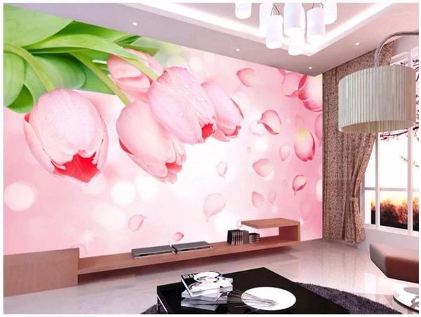 Sfondi Personalizzati Po 3d Carta Da Parati Romantico Tulipano Sfondo Muro Soggiorno Decorazioni Per La Casa Murales Per Pareti 3 D