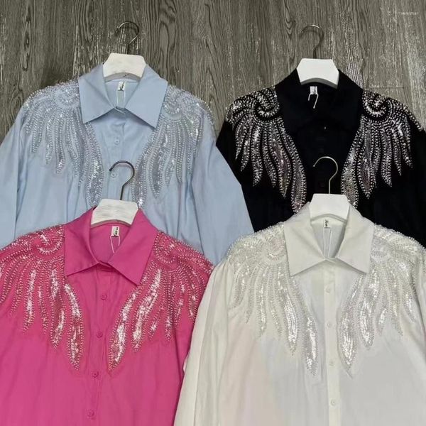 Blusas femininas brilhantes lantejoulas ponto frisado camisas de algodão e para as mulheres primavera verão branco preto solto casual topos blusas femininas