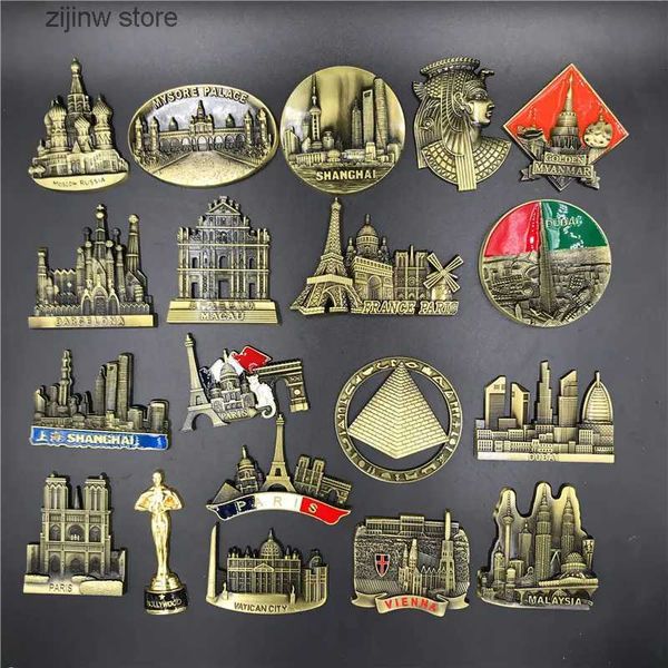 Magneti per il frigorifero Parigi Francia Metallo 3D Simpatico magnete per frigorifero Adesivi Londra Vienna Russia Egitto Piramide Dubai Magnete per frigorifero Decorazione casa Souvenir Y240