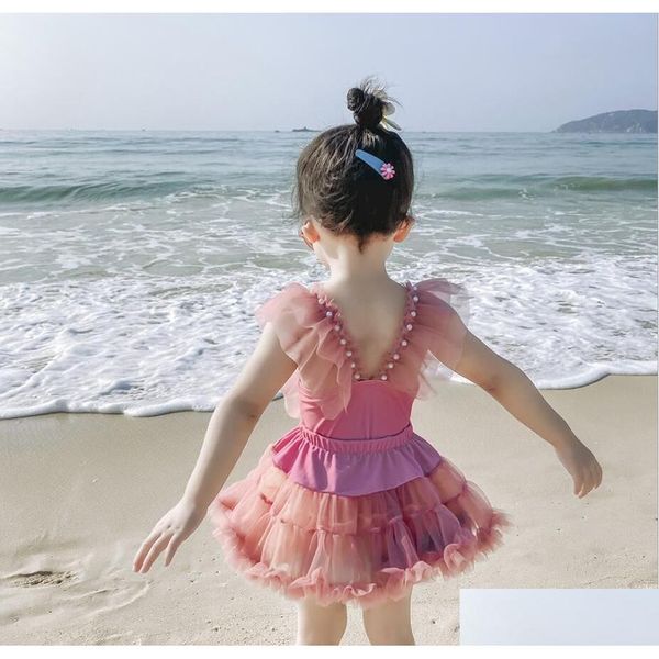 Costume da bagno per bambini Costume da bagno perlato Cartone animato carino rosa chiaro Maglia perle Nuovi costumi da bagno Consegna all'ingrosso Sport all'aperto Nuoto E Ot49W