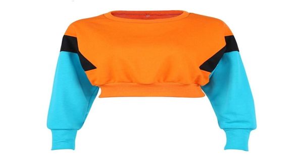 Mulheres nova primavera outono bonito pinkycolor laranja hoodies manga longa solta colheita superior moletom casual retalhos pullovers9072456