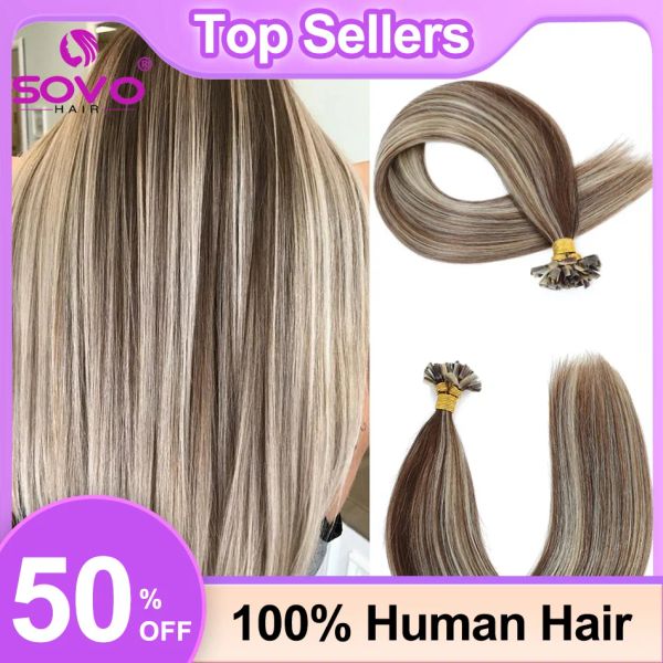 Наращивание человеческих волос с V-образным наконечником Наращивание человеческих волос Fusion Hair Шелковистые прямые темно-коричневые предварительно скрепленные V-образные кератиновые волосы Вьетнамские волосы Remy для салона
