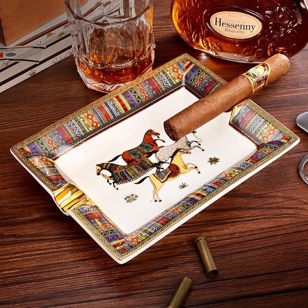 Zigarren-Aschenbecher, Keramik, großer Durchmesser, 3-teilig, Rauchtank, europäischer Stil, Wohnzimmer-Dekoration, Geschenkbox, kubanische Zigarrenasche