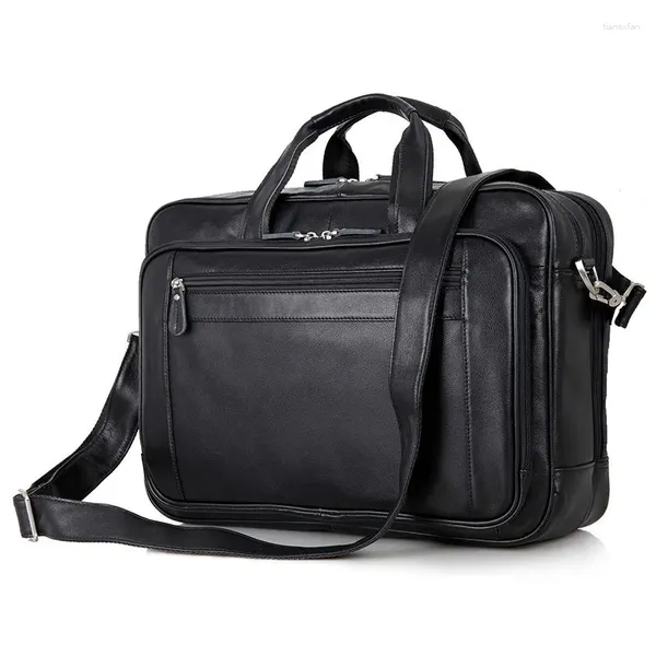 Borsa nera in vera pelle da uomo in vera pelle borse a tracolla pelle bovina 15.6 '' laptop uomo valigetta portfolio viaggi d'affari # M7367