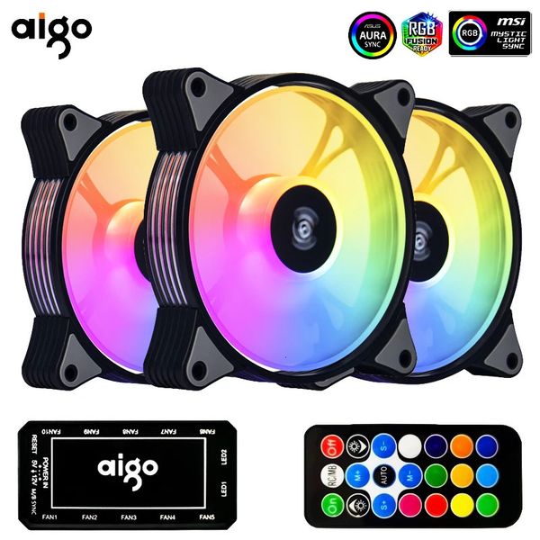 Aigo AR12 120 mm PC-Computergehäuselüfter RGB-Kühlkörper Aura-Synchronisierungs-Sata-Anschluss 12 cm Kühler Argb Silent Controller Lüfterkühlung Ventilador 240401