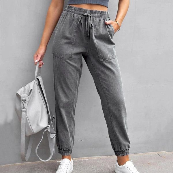 Damen Jeans Hosen für Frauen Frühling und Sommer einfarbige Mode gewaschen lässig elastische lose Damen Jean Hip Hop Joggers