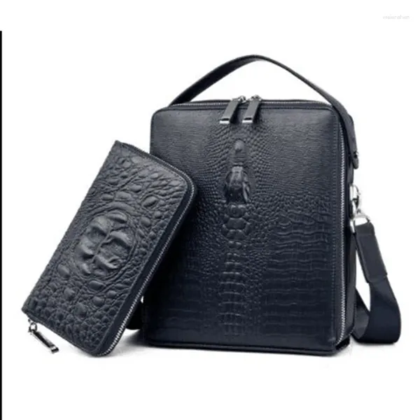 Saco de crocodilo padrão de couro maleta de negócios masculino bolsa bolsa ombro mensageiro ipad telefone móvel