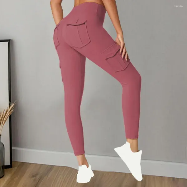Pantaloni da donna da donna, casual, a vita alta, per il controllo della pancia, yoga con tasche multiple per leggings elasticizzati, sport da corsa