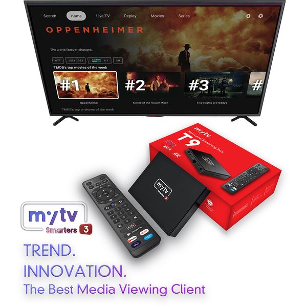 Fabrikgroßverkauf TV-Decoder T9 mit Middleware MYTV Smarters 3 Player 4 GB 32 GB S905W2 ATV BT Sprachfernbedienung Android Smart Media TV BOX