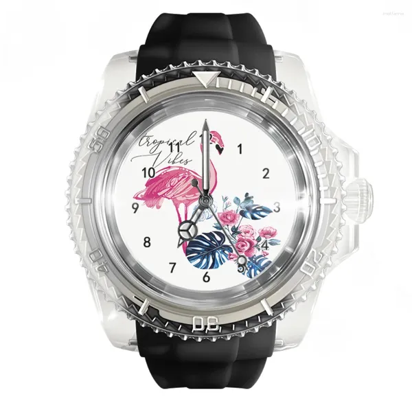 Relógios de pulso moda transparente silicone branco relógio grande pássaro relógios homens e mulheres quartzo esportes pulso