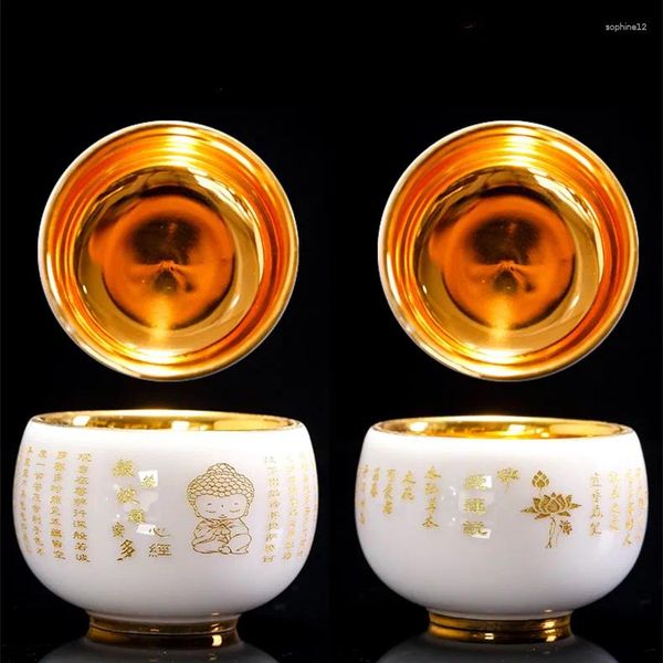Teegeschirr-Sets |Luxus-High-End-Personal Special Master Cup Probetee Talg Jade Porzellan Gold Pure Heart Sutra
