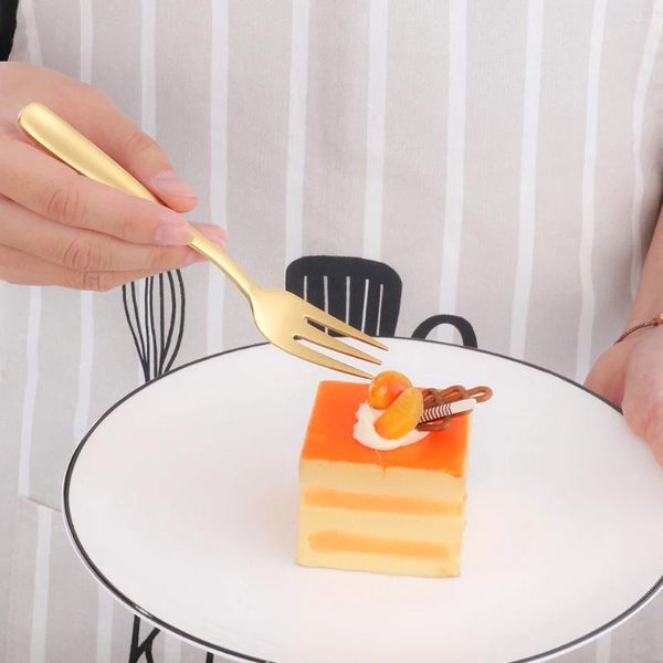 Forchette 5 pezzi mini set di forchette da frutta in acciaio inossidabile per dessert, stoviglie da tè piccole dorate