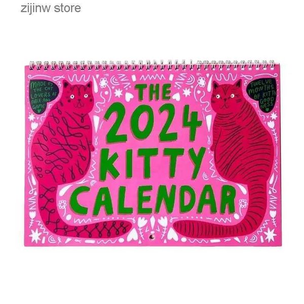 Calendário 2024 Kitty Calendar Mensal Planner Página inteira Meses Este calendário de parede Organizador diário Mensal Cat Calendar Decor Y240322