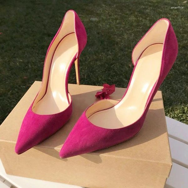 Scarpe eleganti Scarpe basse in pelle scamosciata fucsia Tacchi alti a spillo da donna 12CM 10CM 8CM Ritagli a punta Celebrating Party Size46