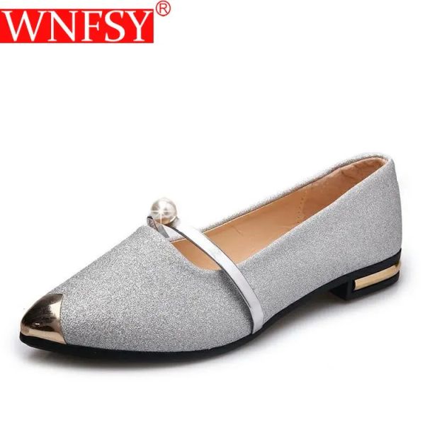Квартиры Wnfsy Women Casual Shoes Fashion Summer Elegant Pearl Low Heel обувь для женщин Классические роскошные насосы Ladies Office Antistip обувь