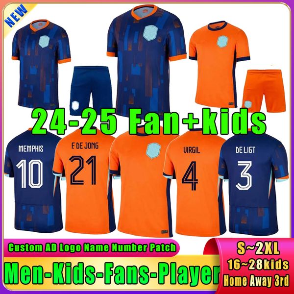 VIRGIL 24 25 Nova Holanda MEMPHIS F. DE JONG seleção nacional fã jogador versão camisas de futebol Copa Europeia DE LIGT GAKPO AKE camisa de futebol em casa fora kit infantil uniformes