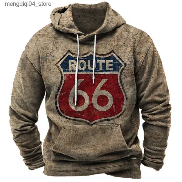 Herren Hoodies Sweatshirts Herbst Vintage Herren Hoodie Übergroße Kleidung Route 66 Fahrradjacke Street Fashion Sweatshirt Lange Ärmel Für Männer Q240322