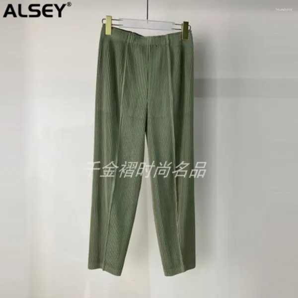 Pantaloni da donna ALSEY Miyake Pieghettato 2024 Autunno Tinta unita Moda Allentato Slim Plus Size Nono Pantaloni a matita Abbigliamento femminile