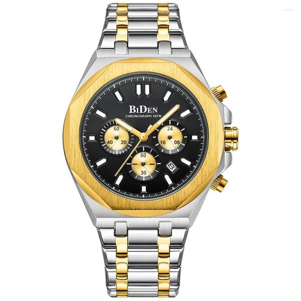 Orologi da polso Orologio da uomo multifunzione Orologi al quarzo in acciaio inossidabile Business Casual Orologio impermeabile in oro argento Relogio luminoso