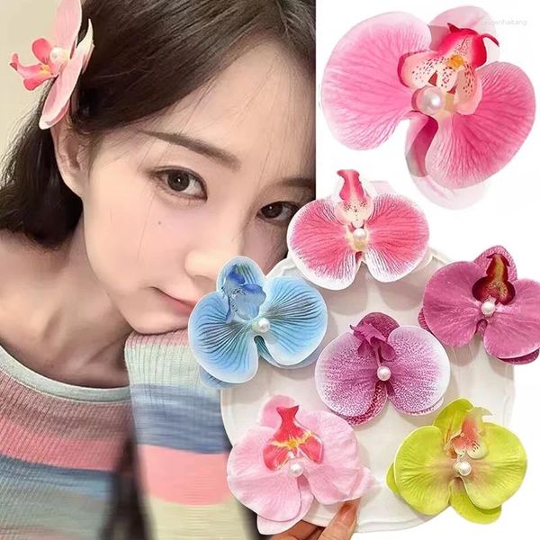 Acessórios de cabelo elegante floral orquídea clipe garra para mulheres coreano doce lado franja meninas hairclips seaside férias hairpin