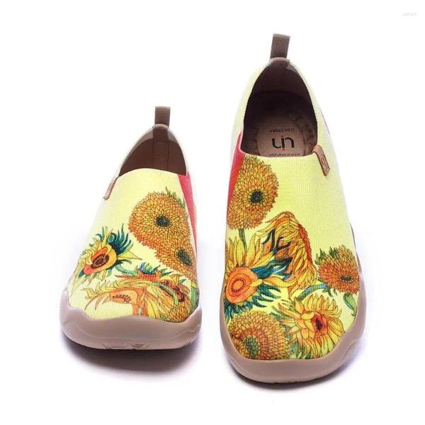 Sapatos casuais UIN feminino deslizamento em apartamentos bonito fantasia malha arte pintada conforto macio floral estilo francês