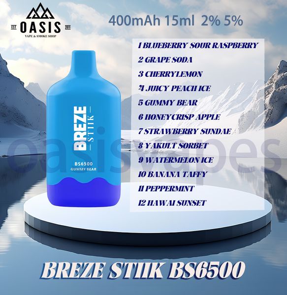 Sigarette elettroniche usa e getta autentiche Breze Stiik BS6500 Sbuffi 15ml Penna Vape liquida preriempita 400mAh Batteria ricaricabile Vaporizzatore 12 sapori 6500 sbuffi vaper