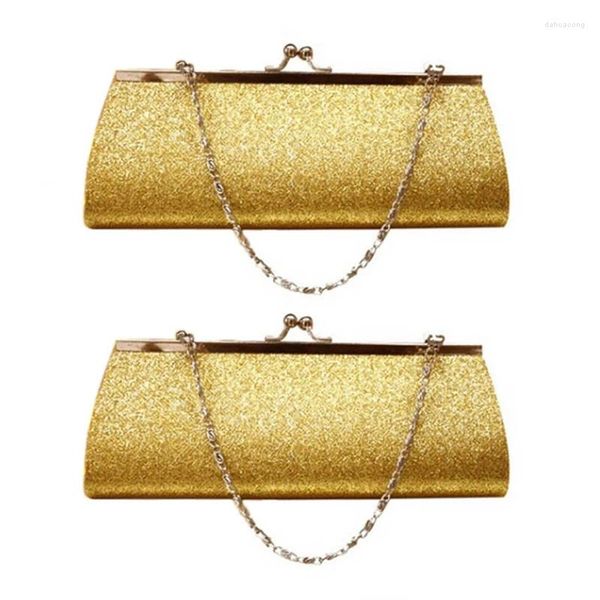 Borse da sera 2X Pochette da donna con glitter Borsa a tracolla per banchetti di nozze per feste (Oro)