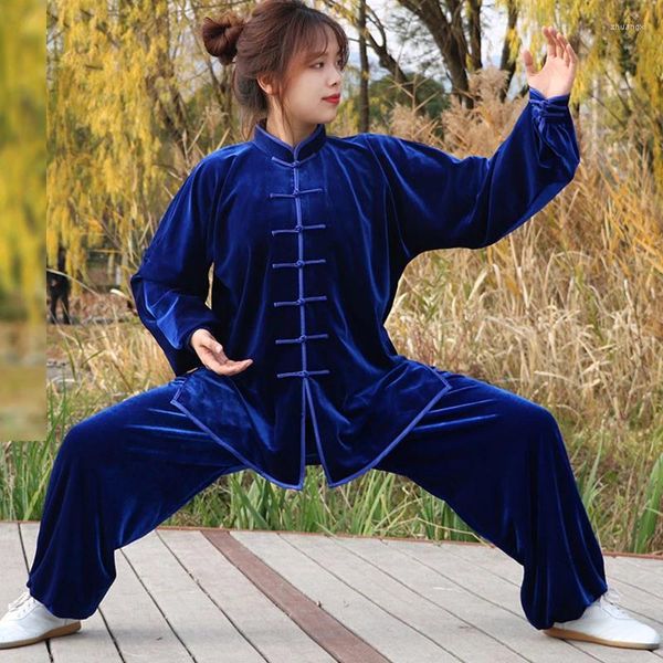 Ethnische Kleidung Winter Samt Unisex Kostüm Tai Chi Anzug Langarm 2 Stücke Hemd Hosen Traditionelle Wushu Kampfkunst Praxis