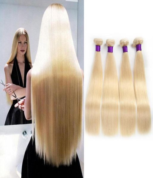 Cabelo liso brasileiro tece tramas duplas 100gpc 613 cor loira russa 100 extensões de cabelo remy humano3402498