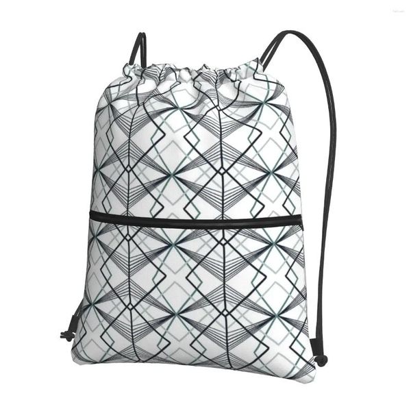 Mochila desenhada à mão padrão geométrico mochilas portáteis saco de cordão multifuncional pacote bolso sacos de armazenamento para estudantes
