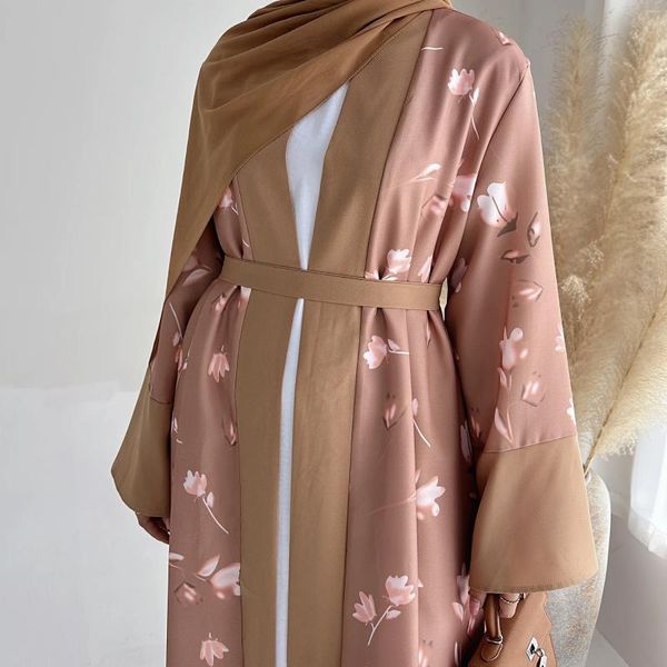 Roupas étnicas Eid Mubarak Djellaba Mulheres Floral Imprimir Aberto Abaya Vestido Muçulmano Dubai Kimono Cardigan Turquia Kaftan Ramadan Islâmico