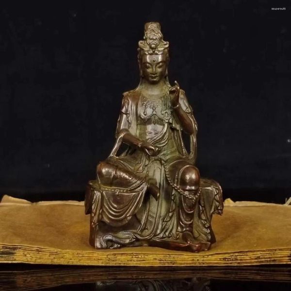 Statuette decorative cinesi da collezione intagliate a mano in bronzo Kwan-yin Bodhisattva Decorazione ornamenti