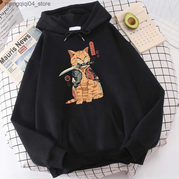 Felpe con cappuccio da uomo Felpe Cute Cat Fashion Cool Stampa Hip Hop Felpa da uomo Nuovo 2022 Autunno Fleece Streetwear Allentato Harajuku Uomo con cappuccio Sudaderas Q240322