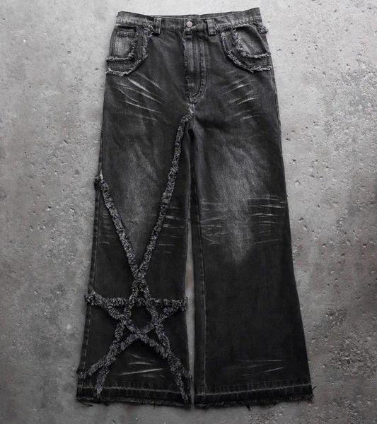 Herren Jeans Streetwear Y2K Gothic Baggy Männer Frauen Retro Gestickte Hochwertige Hosen Hip Hop Harajuku Schwarz Lässige Hose mit weitem Bein