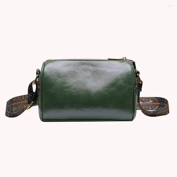 Umhängetaschen Retro Frauen Tasche Einfarbig Handtaschen Zylinder Öl Wachs Leder Vintage Breiten Riemen Reißverschluss Tragbare Für Damen Mädchen