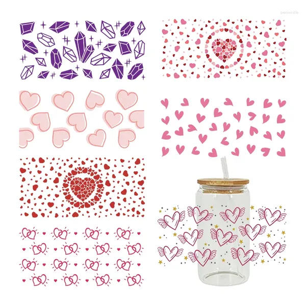 Fensteraufkleber UV DTF Transferaufkleber Valentinstag für die 16oz Libbey Gläser Wraps Flaschen Tasse Dose DIY wasserdichte individuelle Aufkleber D8339