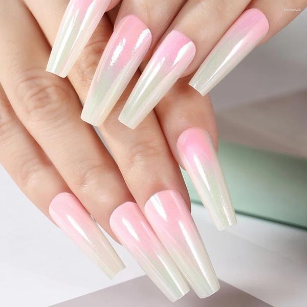 Накладные ногти Сладкие и свежие европейско-американские ногти с розовой пудрой Авроры и металлической текстурной нашивкой