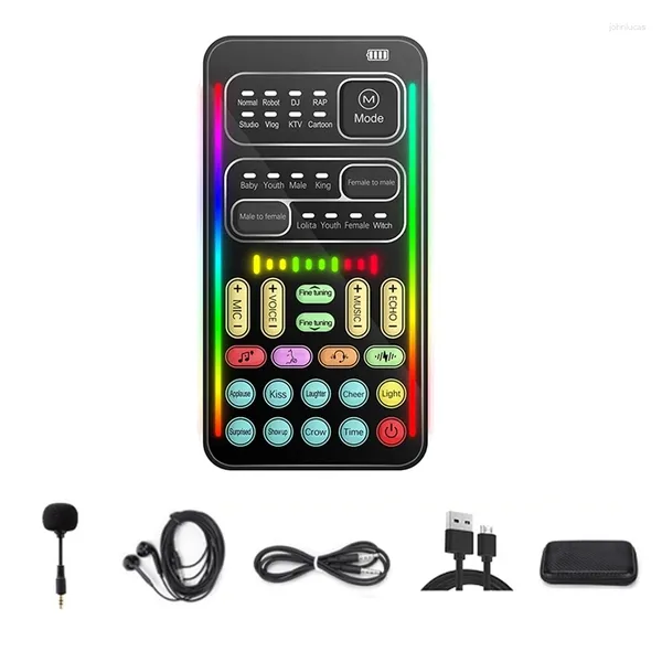 Microfoni I9 Kit completo per cambio voce Effetti audio multipli Schede audio dal vivo Bluetooth Strumento per microfono per scheda portatile ultrasottile Durevole