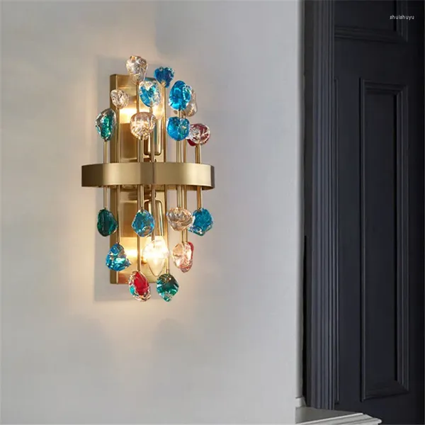 Lampada da parete Comodino romantico Cristallo Specchi decorativi colorati Led Camera da letto Soggiorno Bagno Sconce per interni